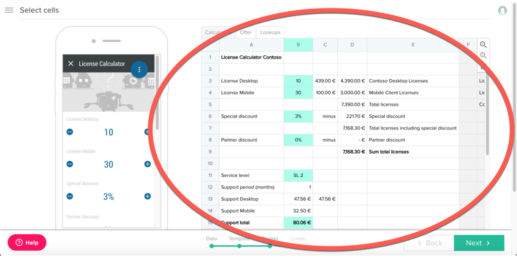 Step 3: Select all relevant input and output cells